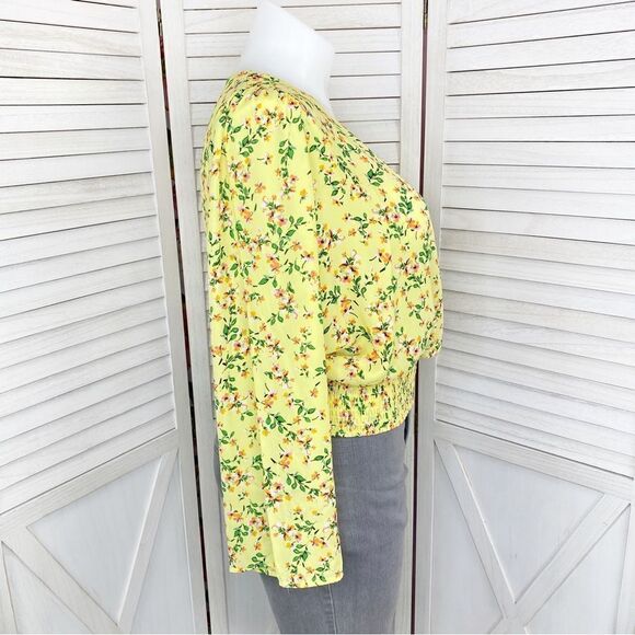 For The Republic Floral Bell Sleeve Surplice Blouse Yellow Large - Picture 4 of 13